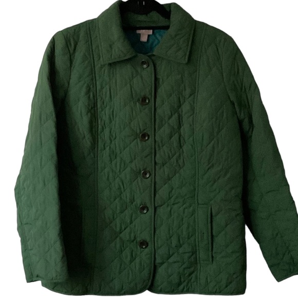 J. Jill Jackets & Blazers - J Jill Quilted Jacket Small Green Lightweight Pockets Button Up Diamond women’s